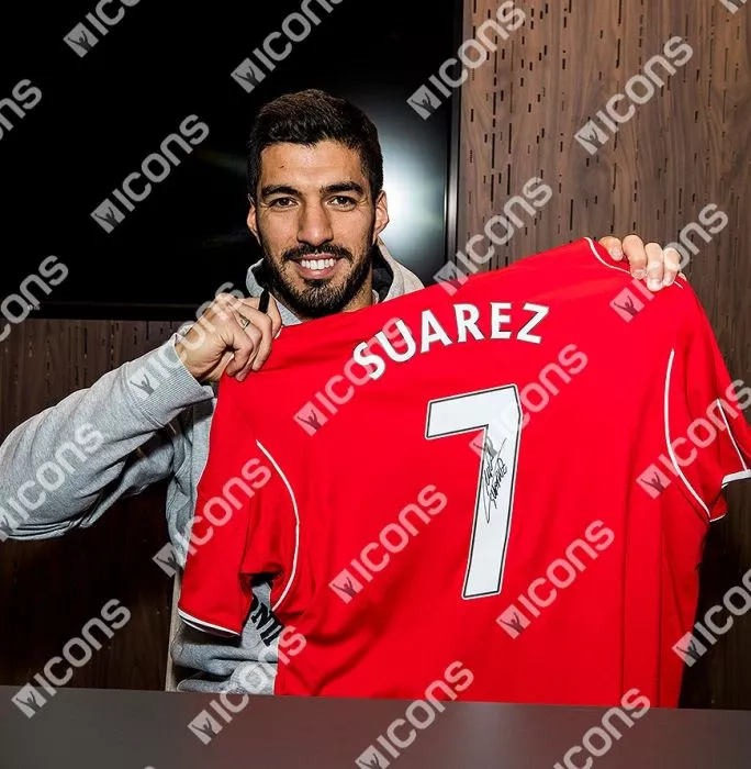 Icons Luis Suarez Back Signed Liverpool 2014-15 Home Shirt