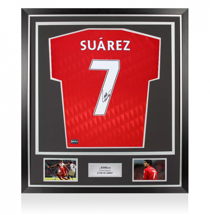 icons Luis Suarez Back Signed Liverpool FC 2010-12 Home Shirt In Classic Frame