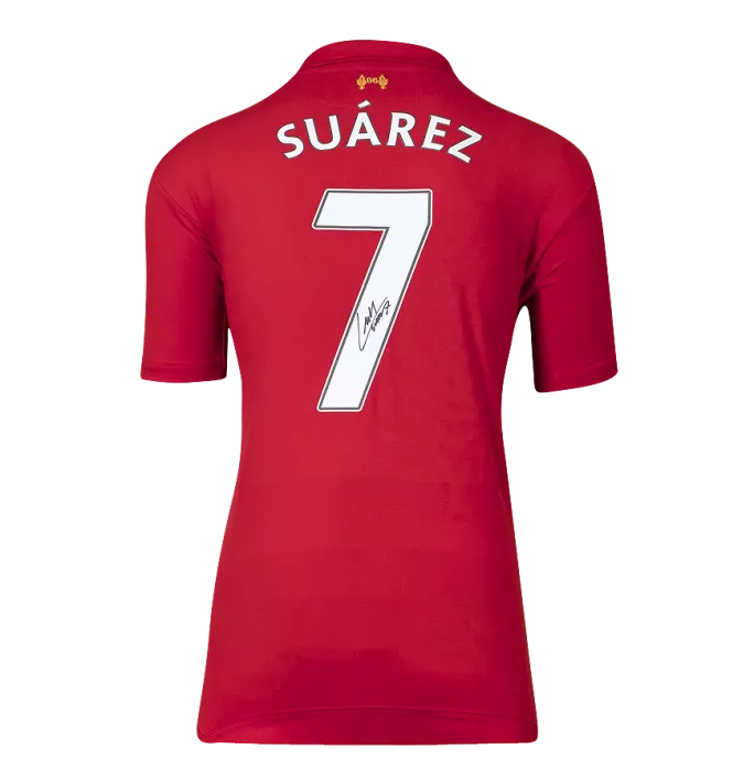 Icons Luis Suarez Back Signed Liverpool FC 2012-13 Home Shirt With Fan Style Number In Deluxe Packaging