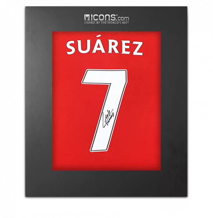 icons Luis Suarez Back Signed Liverpool FC 2012-13 Home Shirt with Fan Style Number In Deluxe Packaging