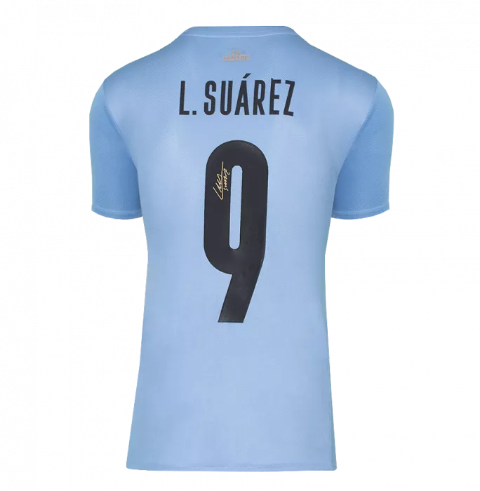 Icons Luis Suarez Back Signed Uruguay 2021-22 Home Shirt In Classic Frame