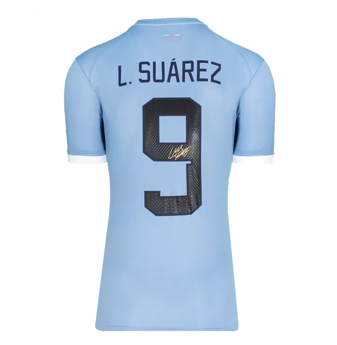 Icons Luis Suarez Back Signed Uruguay 2022-23 Home Shirt In Classic Frame