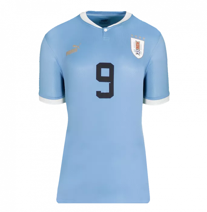 Icons Luis Suarez Back Signed Uruguay 2022-23 Home Shirt In Hero Frame: Option 1