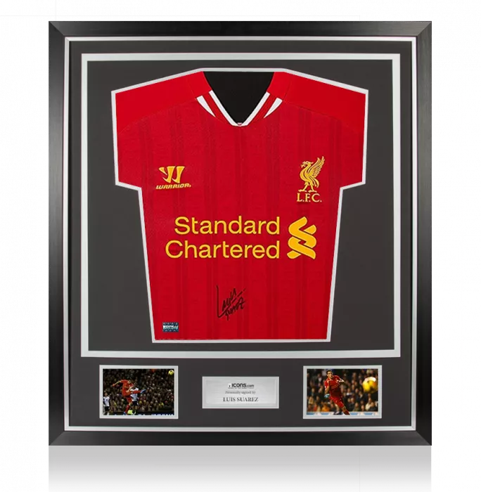 icons Luis Suarez Front Signed Liverpool 2013-14 Home Shirt In Classic Frame