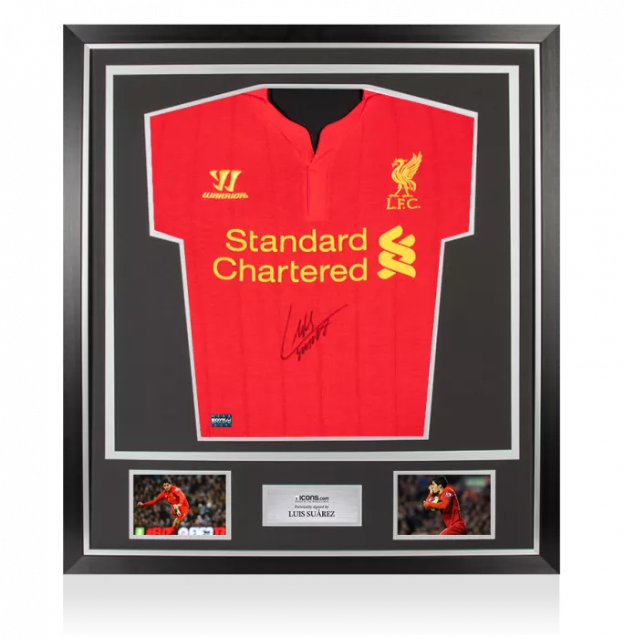 icons Luis Suarez Front Signed Liverpool FC 2012-13 Home Shirt In Classic Frame