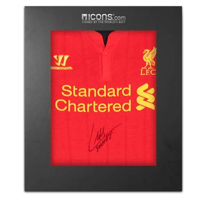 icons Luis Suarez Front Signed Liverpool FC 2012-13 Home Shirt In Deluxe Packaging
