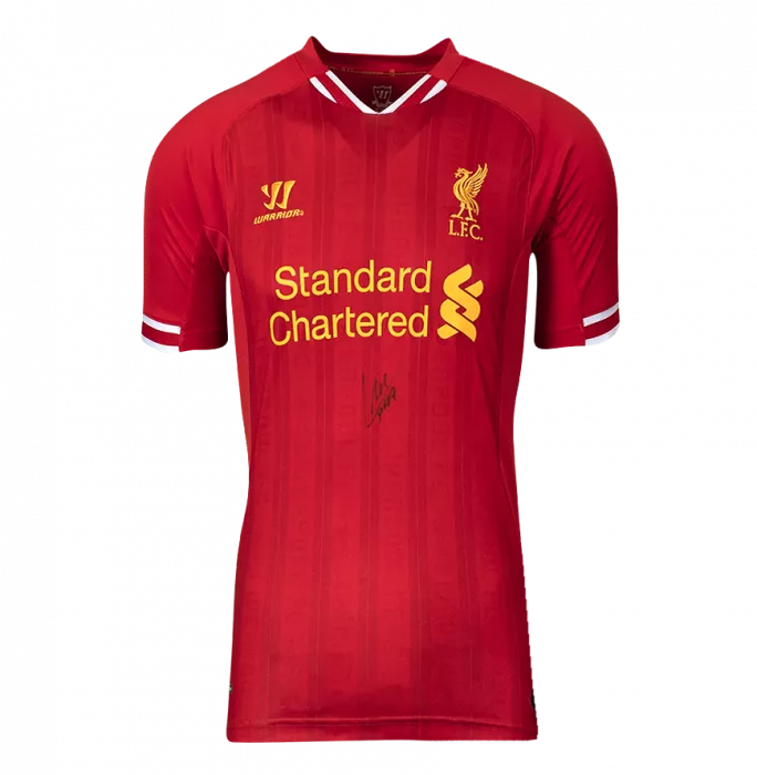 Icons Luis Suarez Front Signed Liverpool FC 2013-14 Home Shirt In Deluxe Packaging