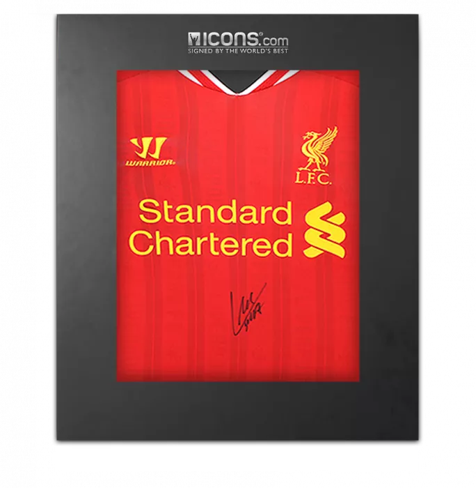 icons Luis Suarez Front Signed Liverpool FC 2013-14 Home Shirt In Deluxe Packaging