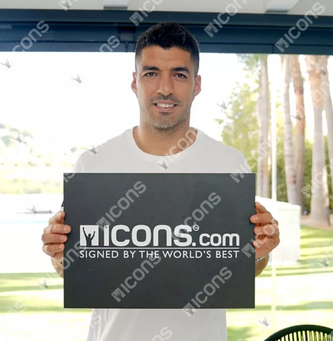 Icons Luis Suarez Official FC Barcelona Back Signed And Framed 2016-17 Home Shirt With Fan Style Number