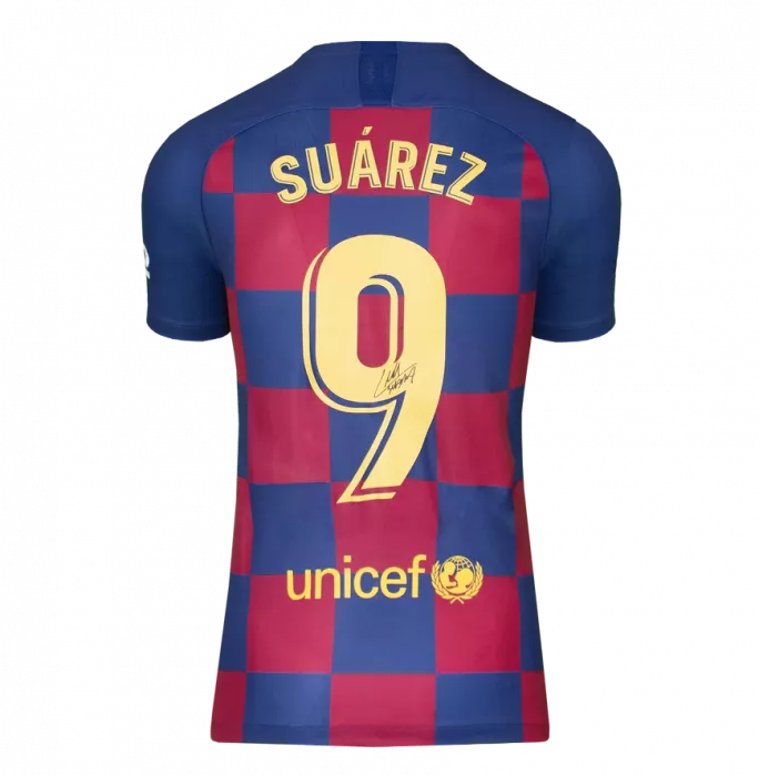 Icons Luis Suarez Official FC Barcelona Back Signed And Framed 2019-20 Home Shirt