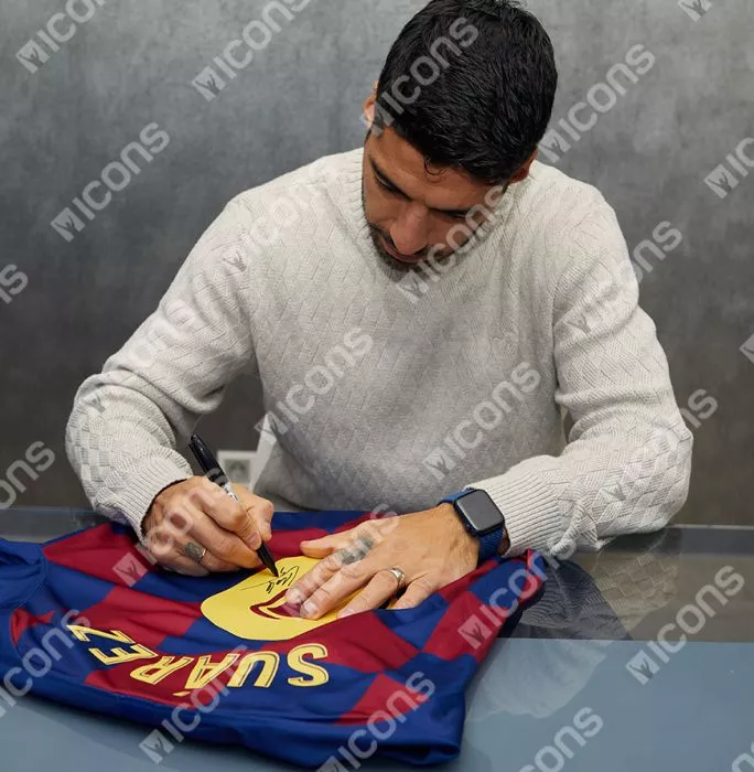 Icons Luis Suarez Official FC Barcelona Back Signed And Framed 2019-20 Home Shirt