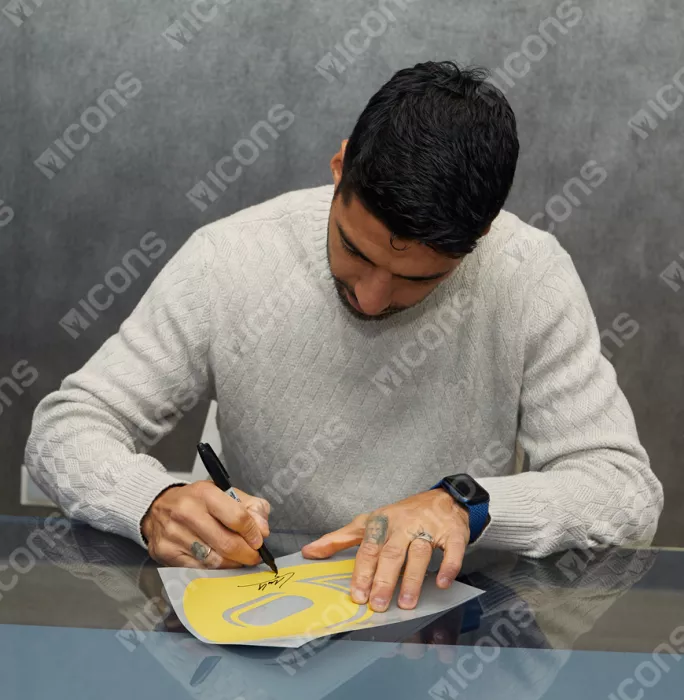 Icons Luis Suarez Official FC Barcelona Back Signed And Framed 2019-20 Home Shirt With Fan Style Number