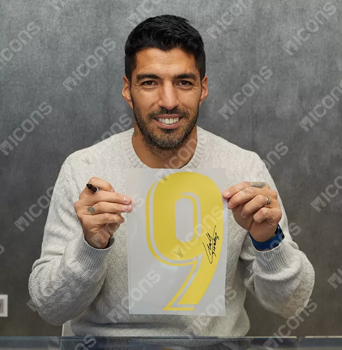 Icons Luis Suarez Official FC Barcelona Back Signed And Framed 2019-20 Home Shirt With Fan Style Number