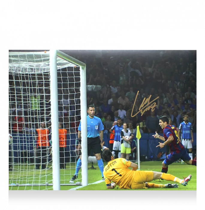 Icons Luis Suarez Official UEFA Champions League Signed And Framed FC Barcelona Photo: 2015 Final Goal Vs Juventus