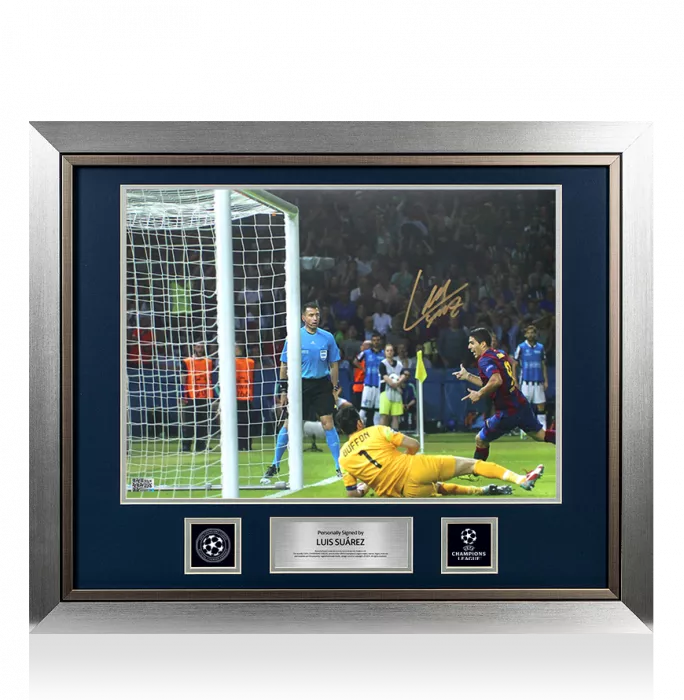 icons Luis Suarez Official UEFA Champions League Signed and Framed FC Barcelona Photo: 2015 Final Goal vs Juventus