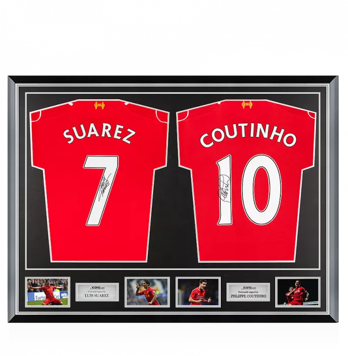 icons Luis Suarez & Philippe Coutinho Signed Liverpool Shirts In Classic Dual Frame