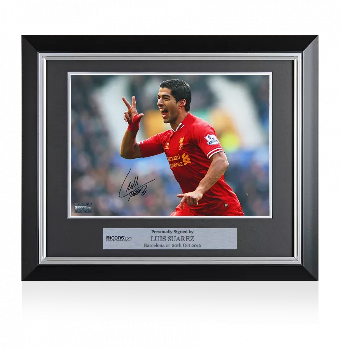 icons Luis Suarez Signed and Framed Liverpool Photo: Goal vs Everton