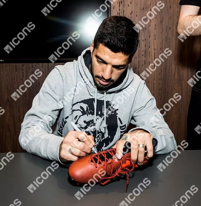 Icons Luis Suarez Signed Burnt Orange Adidas X 17.3 Boot In Bubble Frame: FC Barcelona