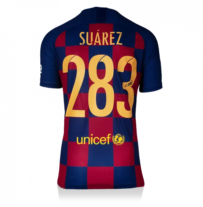 icons Luis Suarez Signed FC Barcelona Home Shirt: 283 Goals Special Edition