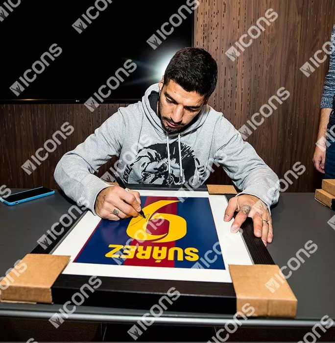 Icons Luis Suarez Signed FC Barcelona Shirt Print In Black Wooden Frame: Limited Edition 'Suarez 9'