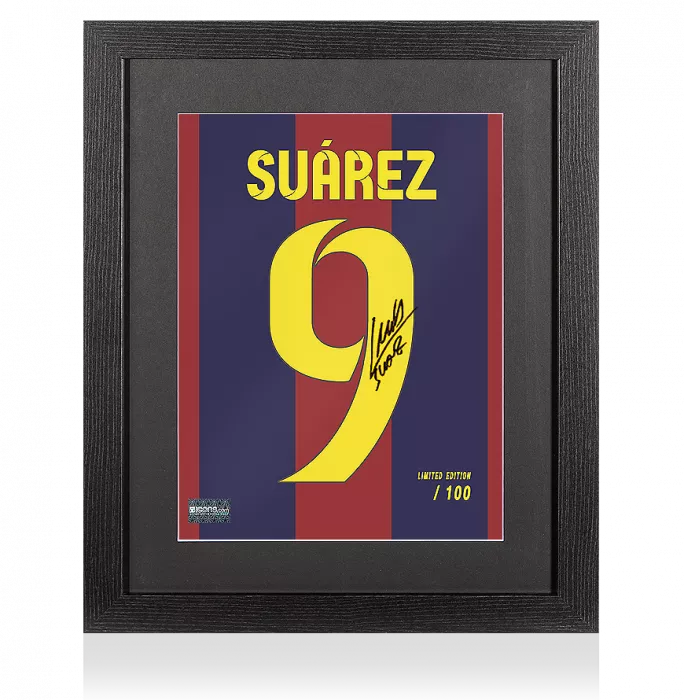 icons Luis Suarez Signed FC Barcelona Shirt Print In Black Wooden Frame: Limited Edition 'Suarez 9'