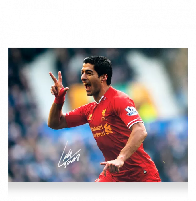 Icons Luis Suarez Signed Liverpool FC Photo: Celebration Vs. Everton