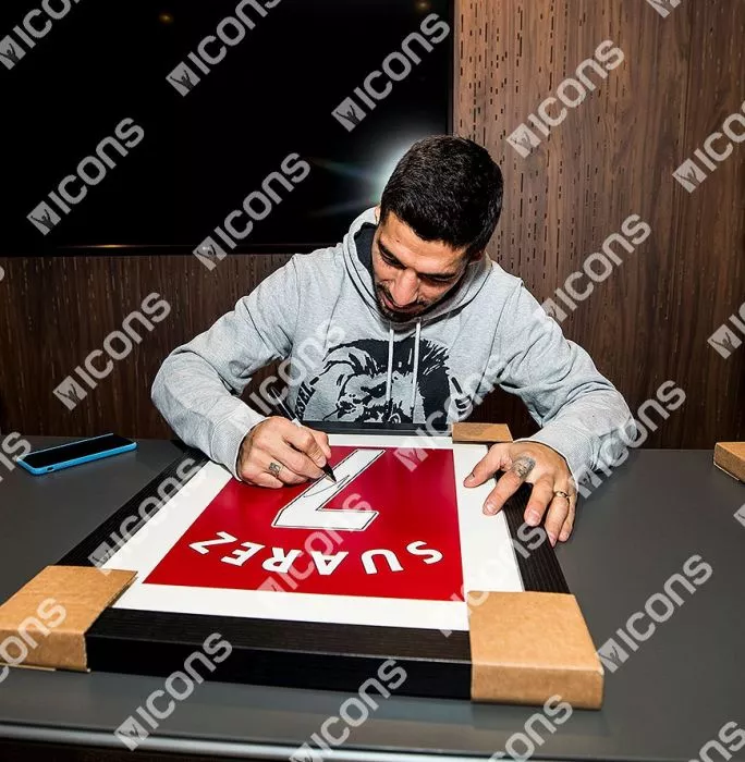 Icons Luis Suarez Signed Liverpool Shirt Print In Black Wooden Frame: Limited Edition 'Suarez 7'