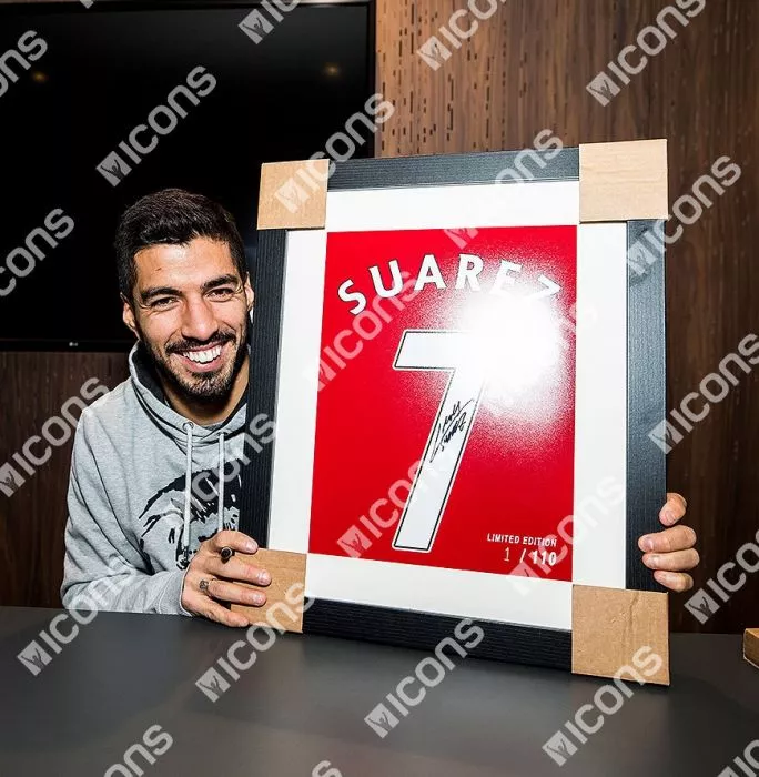 Icons Luis Suarez Signed Liverpool Shirt Print In Black Wooden Frame: Limited Edition 'Suarez 7'