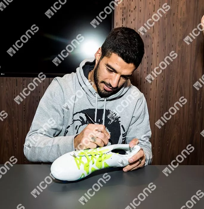 Icons Luis Suarez Signed White And Blue Adidas X 16.4 Boot