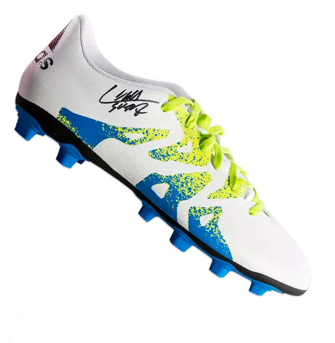 icons Luis Suarez Signed White and Blue Adidas X 16.4 Boot