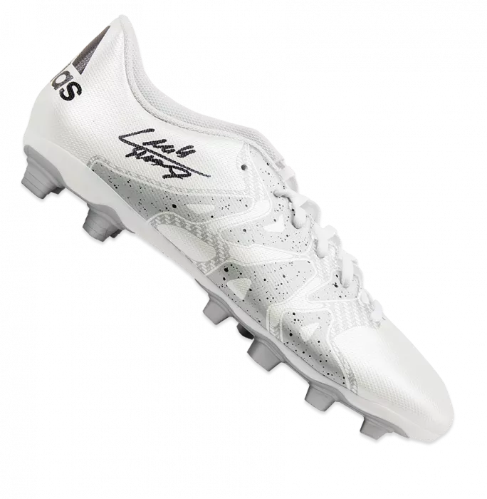Icons Luis Suarez Signed White And Silver Adidas X 15.4 Boot In Acrylic Case