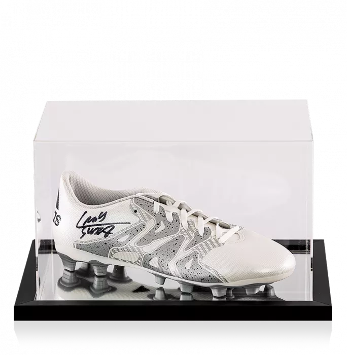 icons Luis Suarez Signed White and Silver Adidas X 15.4 Boot In Acrylic Case