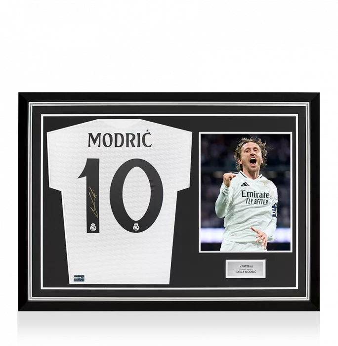 icons Luka Modric Back Signed Authentic Real Madrid 2024-25 Home Shirt In Hero Frame: Option 1