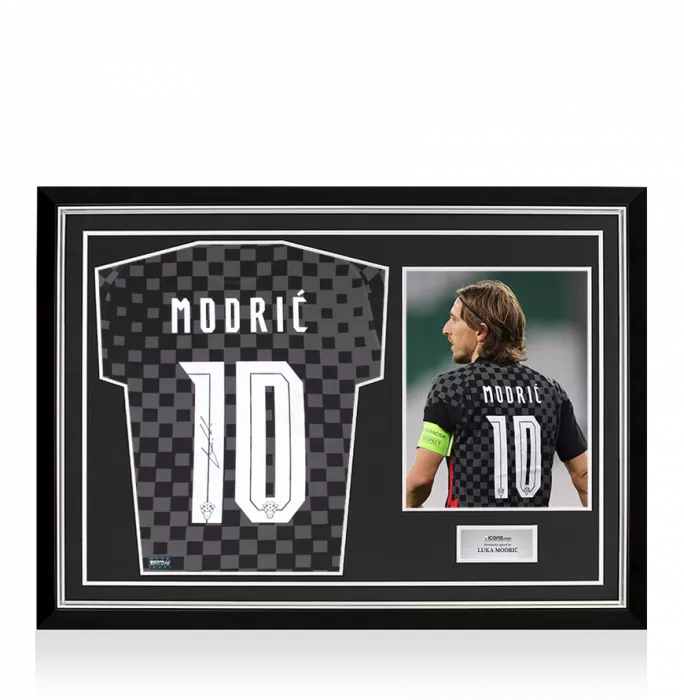 icons Luka Modric Back Signed Croatia 2020-21 Away Shirt In Hero Frame: Option 1