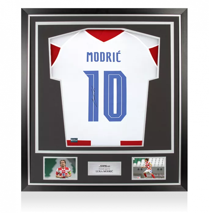 icons Luka Modric Back Signed Croatia 2020-21 Home Shirt with Fan Style Number In Classic Frame