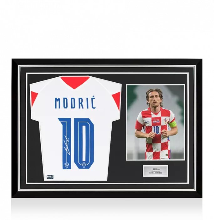 icons Luka Modric Back Signed Croatia 2020-21 Home Shirt In Hero Frame: Option 1