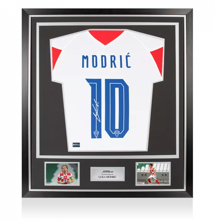 icons Luka Modric Back Signed Croatia 2020-21 Home Shirt In Classic Frame