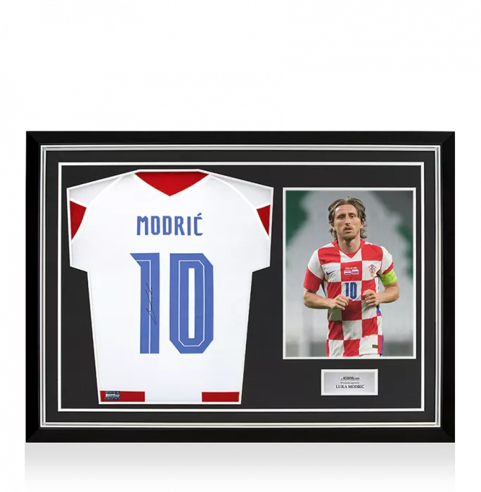icons Luka Modric Back Signed Croatia 2020-21 Home Shirt with Fan Style Number In Hero Frame: Option 1