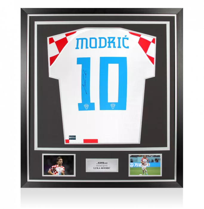 icons Luka Modric Back Signed Croatia 2022-23 Home Shirt In Classic Frame