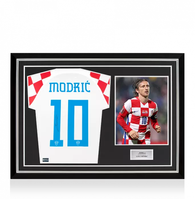 icons Luka Modric Back Signed Croatia 2022-23 Home Shirt In Hero Frame: Option 1