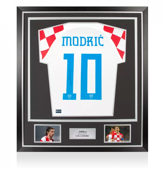 icons Luka Modric Back Signed Croatia 2022-23 Home Shirt In Classic Frame