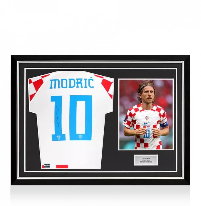 icons Luka Modric Back Signed Croatia 2022-23 Home Shirt In Hero Frame: Option 1