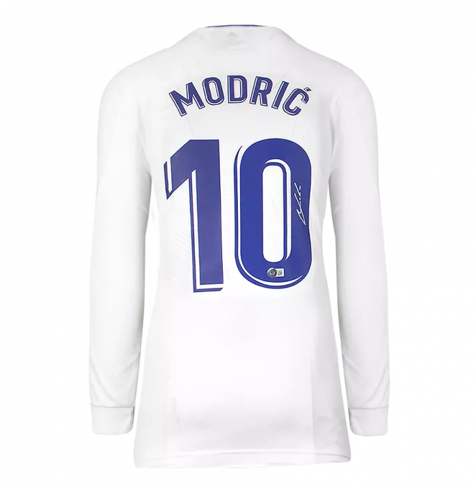 Icons Luka Modric Back Signed Real Madrid 2021-22 Home Shirt With Long Sleeves In Hero Frame: Option 1