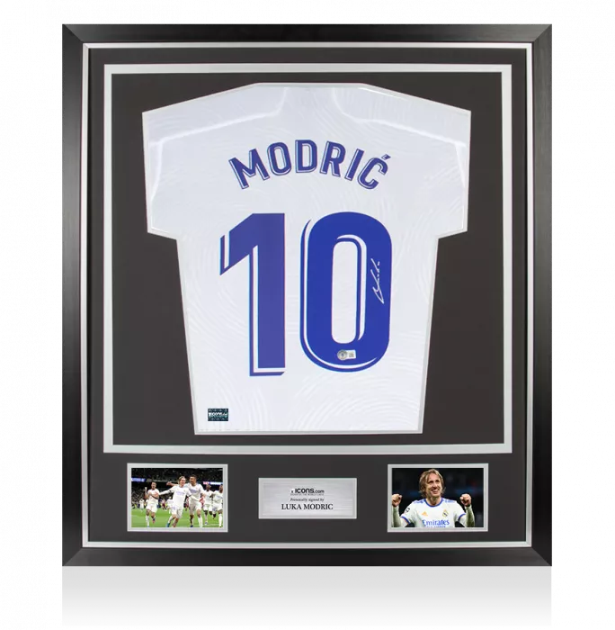 icons Luka Modric Back Signed Real Madrid 2021-22 Home Shirt With Long Sleeves In Classic Frame