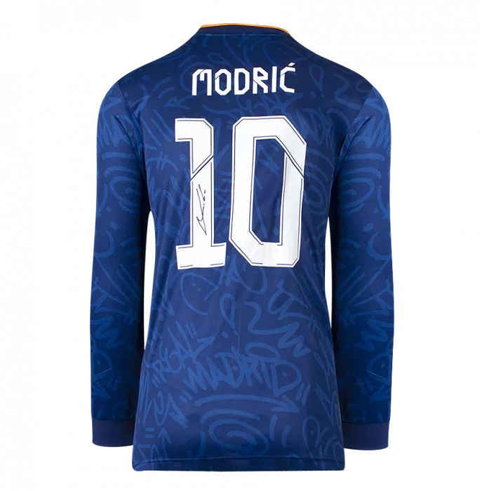 Icons Luka Modric Back Signed Real Madrid 2021-22 Long Sleeve Away Shirt In Hero Frame: Option 1