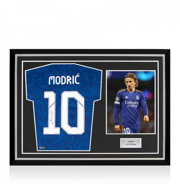 icons Luka Modric Back Signed Real Madrid 2021-22 Long Sleeve Away Shirt In Hero Frame: Option 1