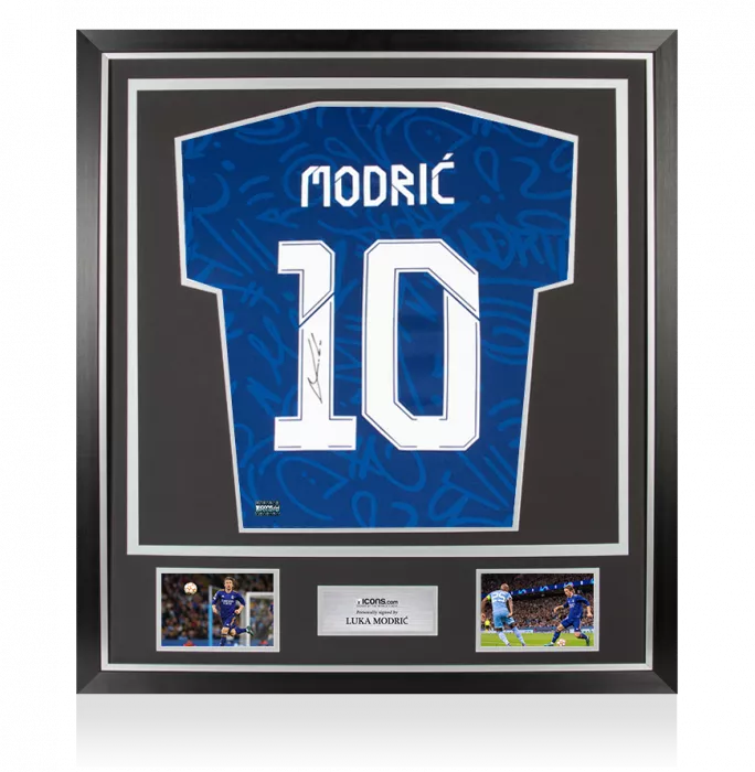 icons Luka Modric Back Signed Real Madrid 2021-22 Long Sleeve Away Shirt In Classic Frame