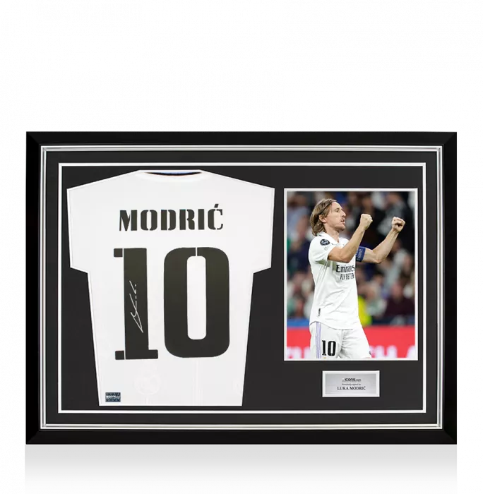 icons Luka Modric Back Signed Real Madrid 2022-23 Home Shirt With Fan Style Numbers In Hero Frame: Option 1