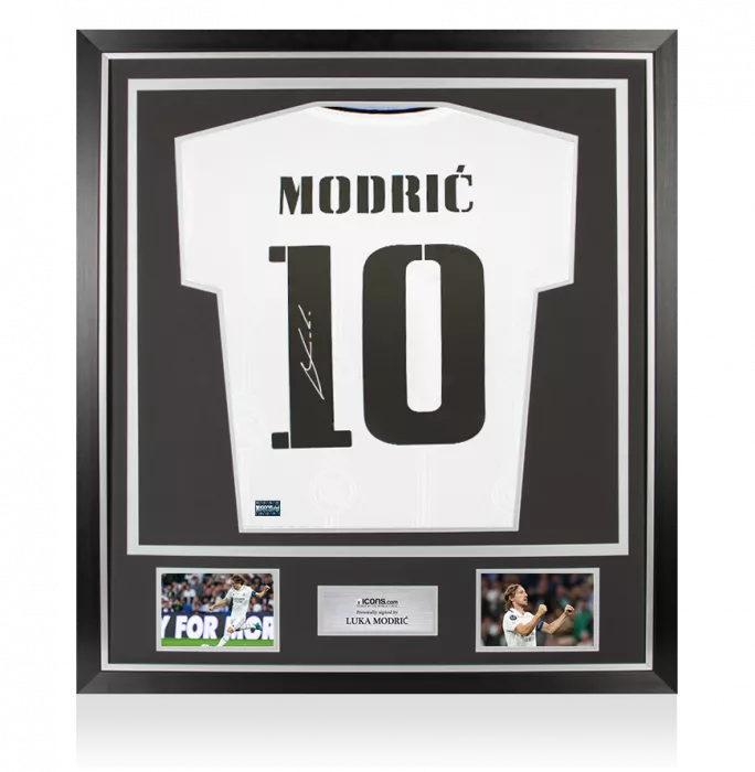 icons Luka Modric Back Signed Real Madrid 2022-23 Home Shirt With Fan Style Numbers In Classic Frame