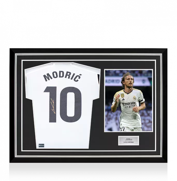 icons Luka Modric Back Signed Real Madrid 2023-24 Home Shirt In Hero Frame: Option 1